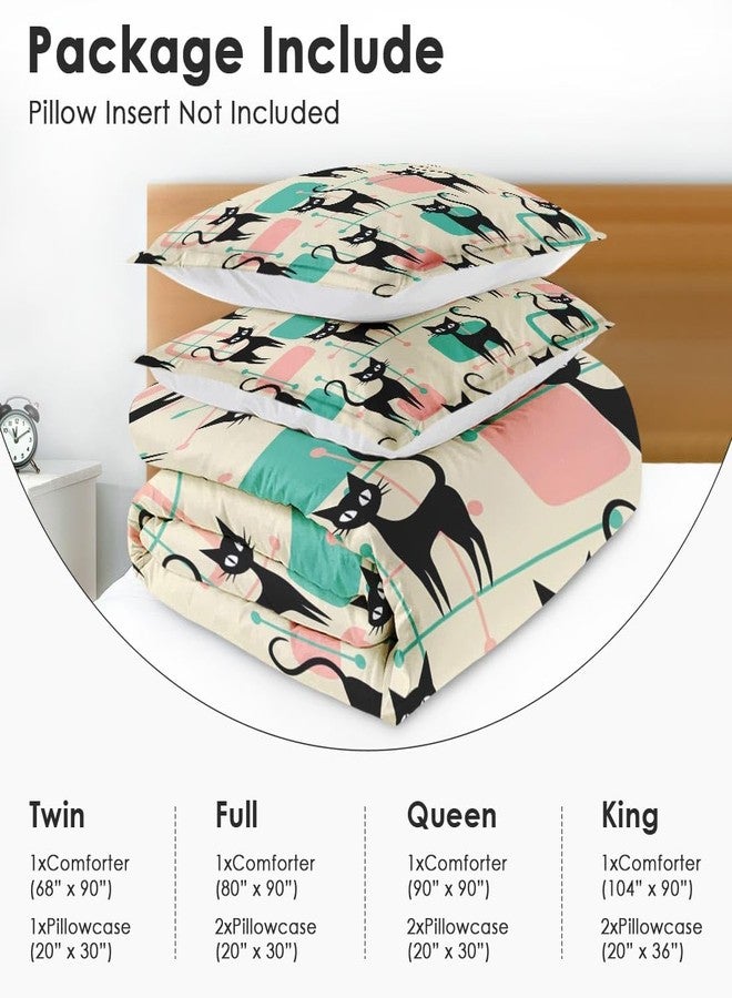 Nesphy Mid Century Colorful Cat Queen Comforter Set, Atomic 50S Retro Bedding Set 3 Piece, All Season Soft Children Adults Bedroom Bed Decoration Comforter and 2 Pillow Shams - Image 5