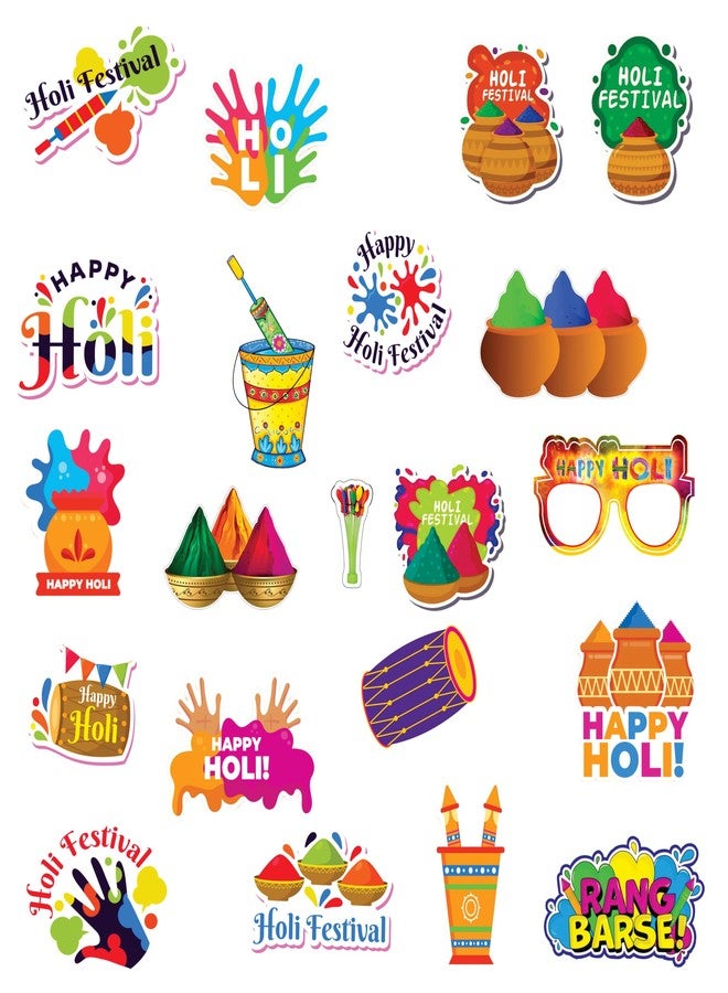 Creative Props Colorful Holi Festival Paper Cut-Out Decorations, Traditional Indian Theme Party Props with Handprints, Drums, Pots Design, Gift Packing Decoration 20 Pieces Set - Image 1