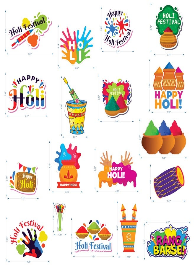 Creative Props Colorful Holi Festival Paper Cut-Out Decorations, Traditional Indian Theme Party Props with Handprints, Drums, Pots Design, Gift Packing Decoration 20 Pieces Set - Image 2