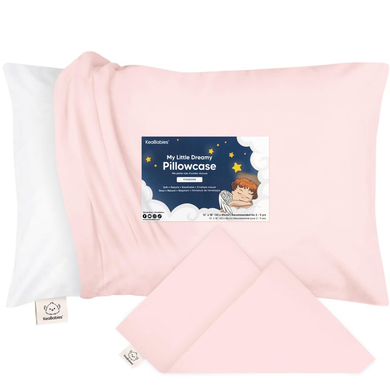 KeaBabies Toddler Pillowcase 13"x18" - Organic Cotton Toddler Pillowcase for Kids, Boys, Girls, Soft & Durable Cotton Cover for Miniature Sleepy Pillows,Cute Colors,Pillow Sold Separately(Mist Pink) - Image 1