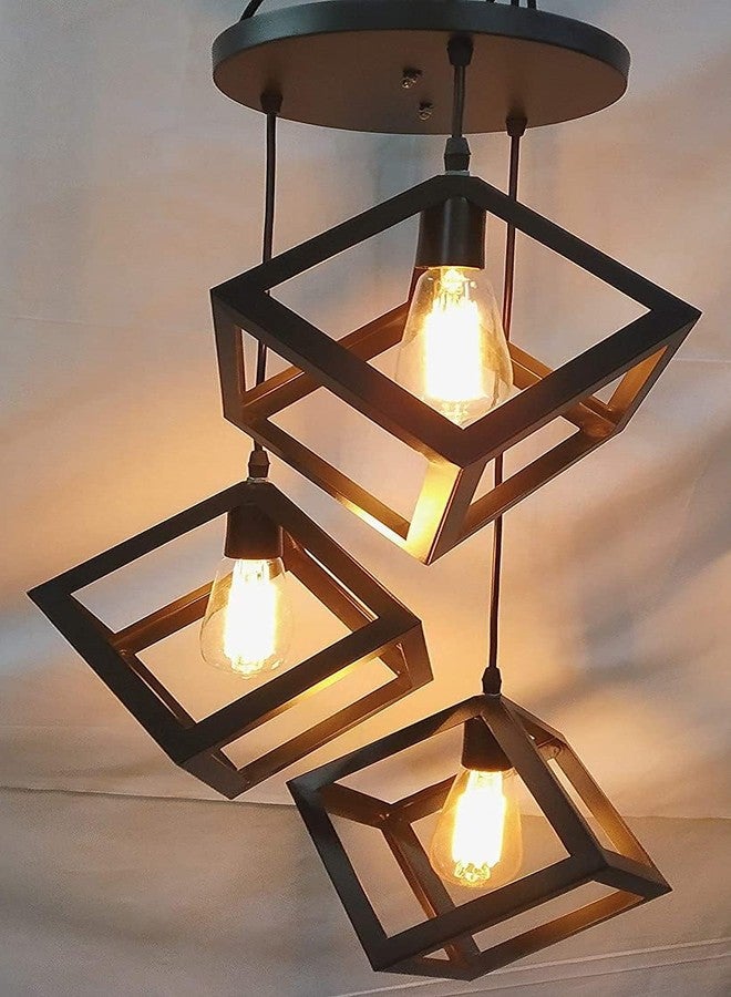 kinis Decorative Cluster Pendant Light/Cluster Hanging Light/Clster Ceiling Light/Three Pendant Lamp to Décor Home/Living Room/Bedroom/Office/Dining/Cafe/Restaurants, 3-D Square Design (with Bulb) - Image 1