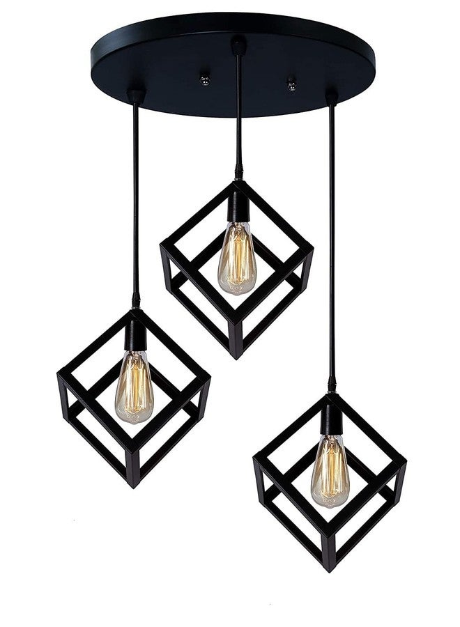 kinis Decorative Cluster Pendant Light/Cluster Hanging Light/Clster Ceiling Light/Three Pendant Lamp to Décor Home/Living Room/Bedroom/Office/Dining/Cafe/Restaurants, 3-D Square Design (with Bulb) - Image 2