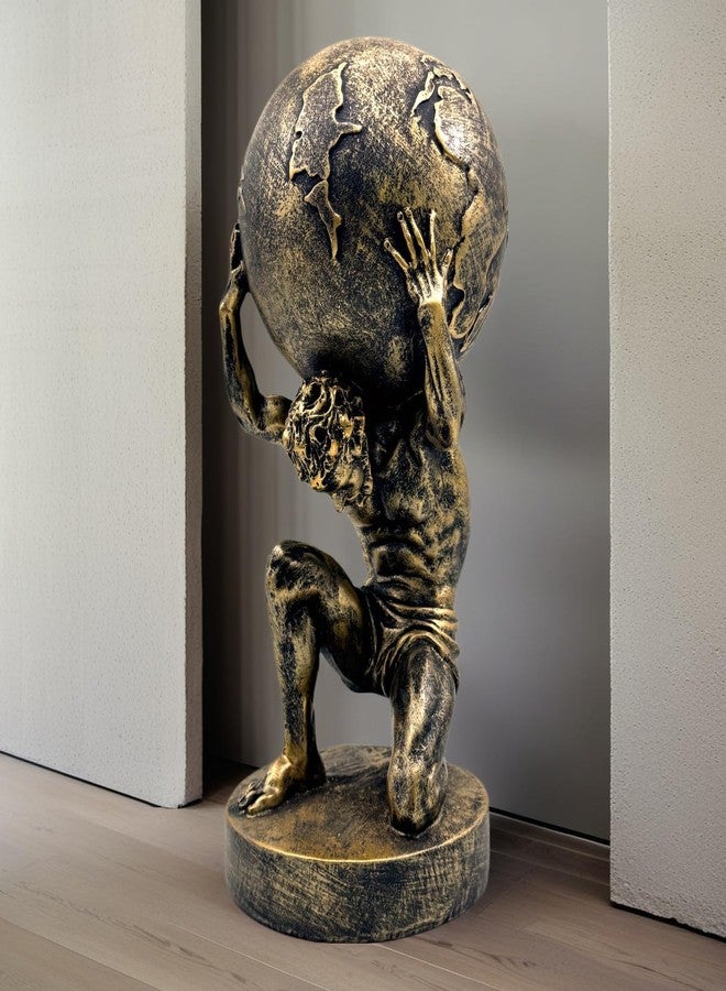 FUNSXBUG 11 Inch Large Atlas Holding World Greek God Statue Sculpture Collectible Figurine Home Decor Living Room Desktop Decoration Bronze - Image 1