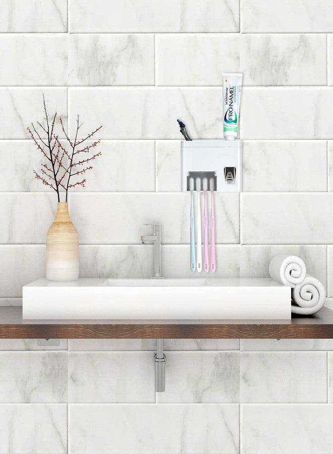 LUEXBOX Self Adhesive Toothbrush Holders Wall Mounted, Multifunction Toothpaste Stand with Covers, Automatic Toothpaste Dispenser for Bathroom, Toothbrush Hanger Rack for Dorm, Cabinet - Image 3