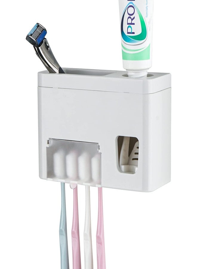LUEXBOX Self Adhesive Toothbrush Holders Wall Mounted, Multifunction Toothpaste Stand with Covers, Automatic Toothpaste Dispenser for Bathroom, Toothbrush Hanger Rack for Dorm, Cabinet - Image 1