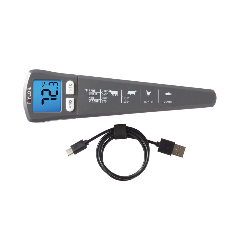 Taylor USB Rechargeable Digital Instant Read Food Thermometer Gray