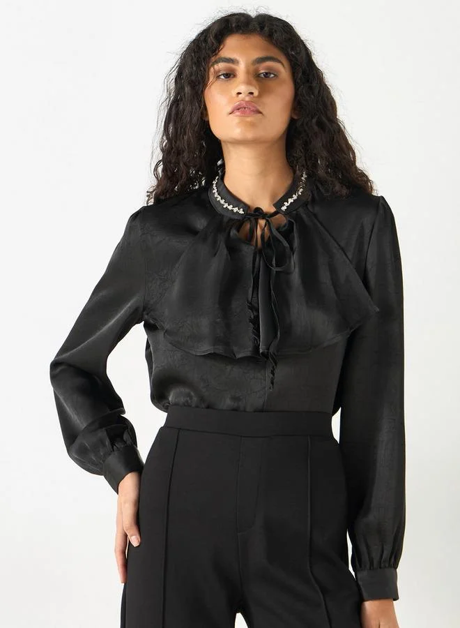 2Xtremz 2Xtremz Embellished Top with Tie-Up Neck and Ruffle Detail