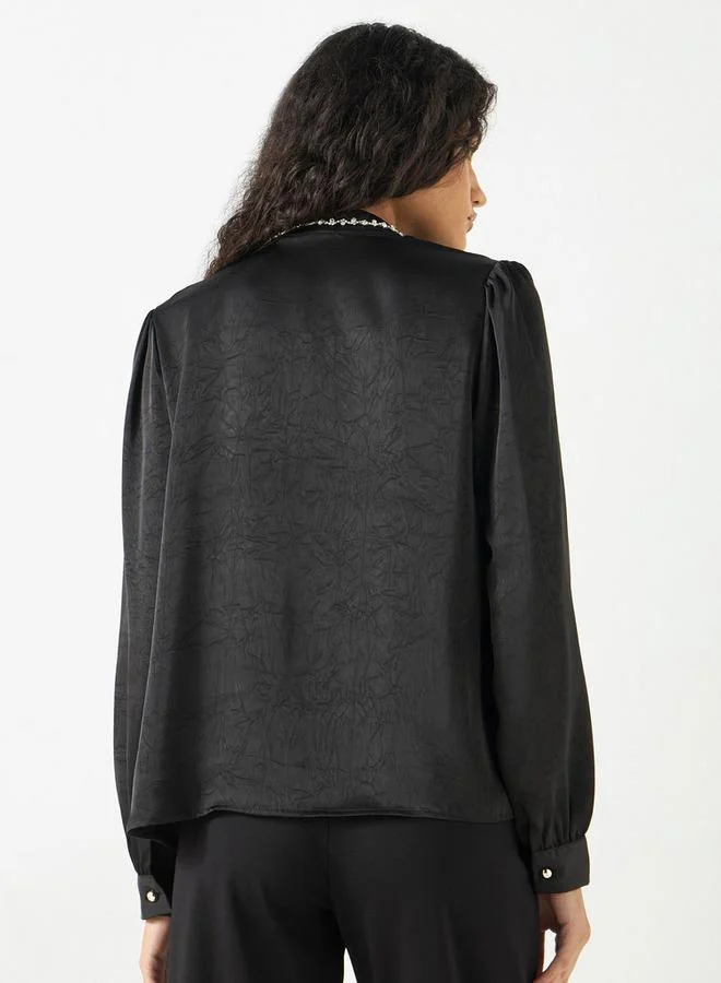 2Xtremz 2Xtremz Embellished Top with Tie-Up Neck and Ruffle Detail