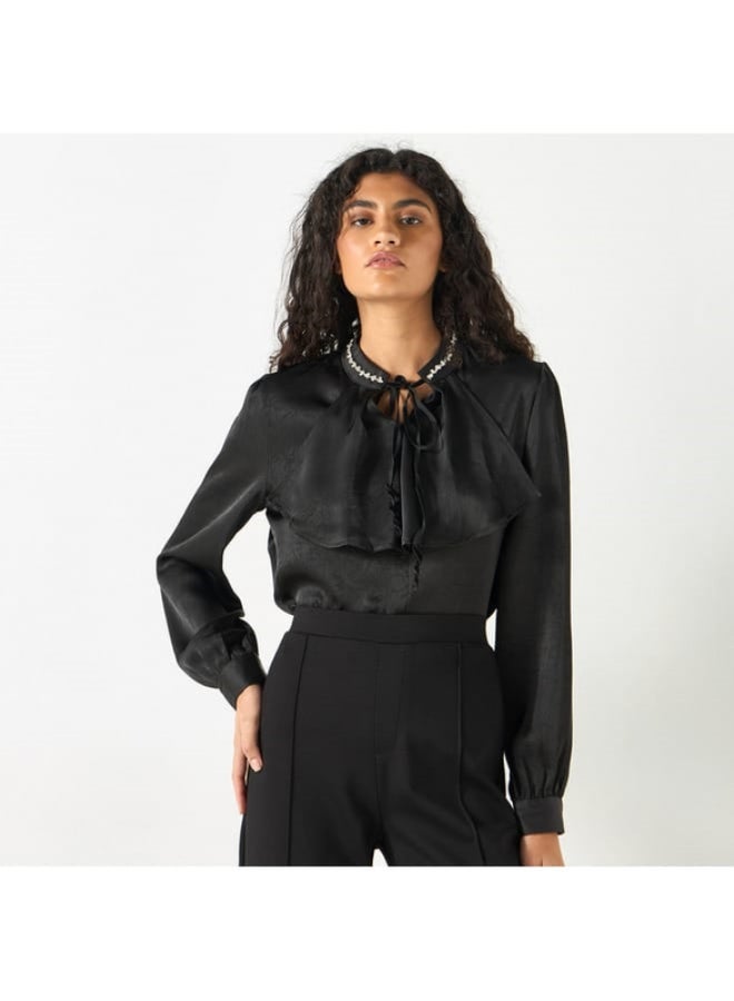2Xtremz 2Xtremz Embellished Top with Tie-Up Neck and Ruffle Detail  - Image 2