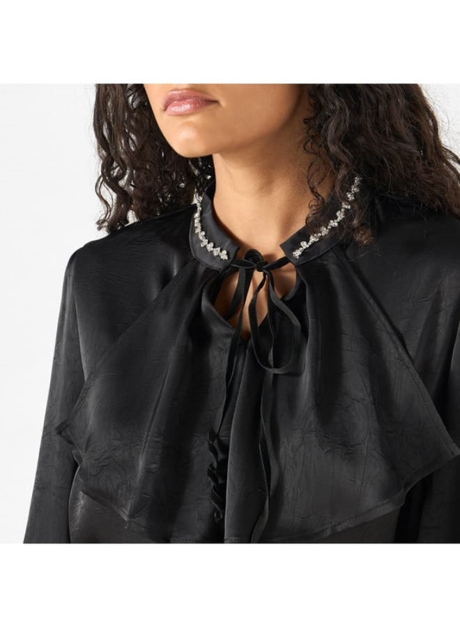 2Xtremz 2Xtremz Embellished Top with Tie-Up Neck and Ruffle Detail  - Image 1
