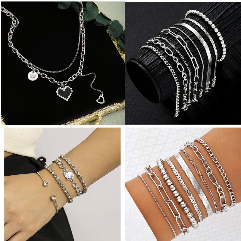 CONGYING 65 Pcs Gold Jewelry Set with 6Pcs Layered Necklace, 11 Pcs anklet and 7Pcs Earring Ear Cuff,11Hoop Earrings,15pcs Rings,15pcs stud earrings Jewerly set for Women Pack for Friendship Gift - Image 4