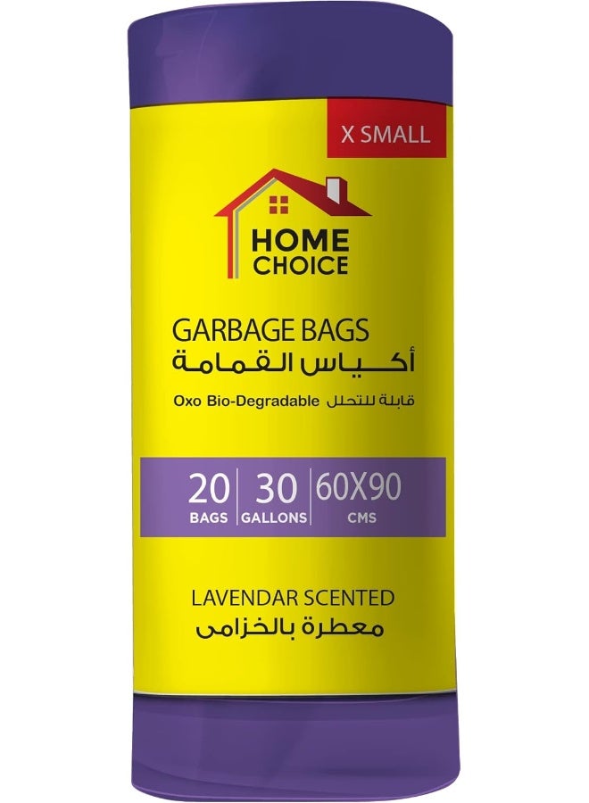 HOME CHOICE 30 جالون أكياس قمامة معطرة - لافندر، عبوة من 20 قطعة، حجم 60*90 سم، أكياس قمامة بسحب الرباط، لفات أكياس القمامة، قابلة للتحلل البيولوجي، بطانات سلة مع رباط عنق - Image 2