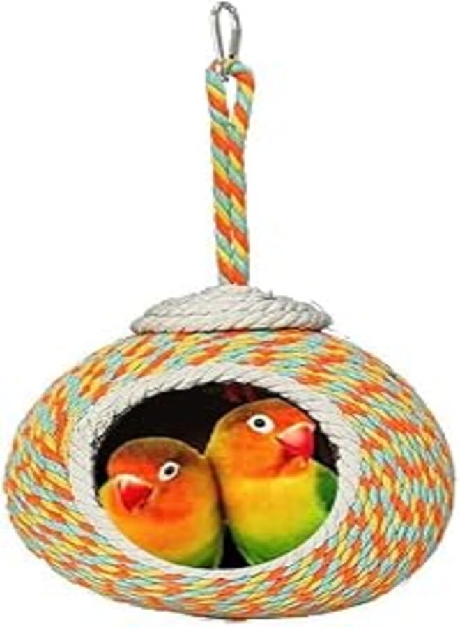 FASHION MANIA Bird House with Coconut Woven Rope,Natural Coconut Bird Cage with Woven Cover, Bird Nest for Parrot