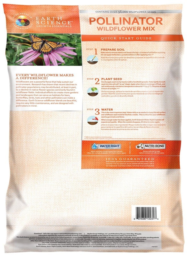 Earth Science Wildflower Pollinator Mix from Earth Science, 3-in-1 Mix with Premium Wildflower Seed, Plant Food and Soil Conditioners, Non-GMO, for Bees, Hummingbirds, Butterflies, Pollinators 6 lb - Image 2