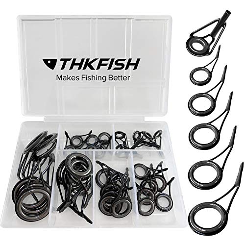 THKFISH Rod Repair Kit Rod Tip Repair Kit Ceramics Tips Stainless Steel Carbon Spinning Rod Guides Fishing Rod Repair Kit Black 35pcs - Image 1