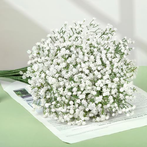 Bassion Babys Breath Artificial Flowers, 18 Pcs White Fake Baby Breath Flowers Artificial Bulk Real Touch Faux Gypsophila Bouquets for Wedding Floral Arrangement Party Home Decoration - Image 3