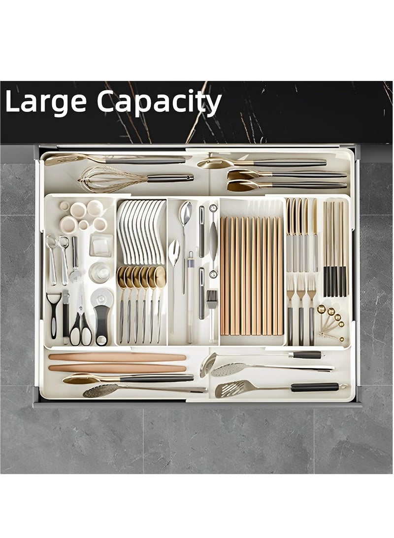 GUDOO منظم درج أدوات المائدة – صينية قابلة للتوسيع  صينية تنظيم الأدراج القابلة للتوسيع بتصميم واسع السعة، مثالية لتنظيم أدوات المائدة، الملاعق، أدوات الطهي، مستحضرات التجميل، والمزيد. - Image 5