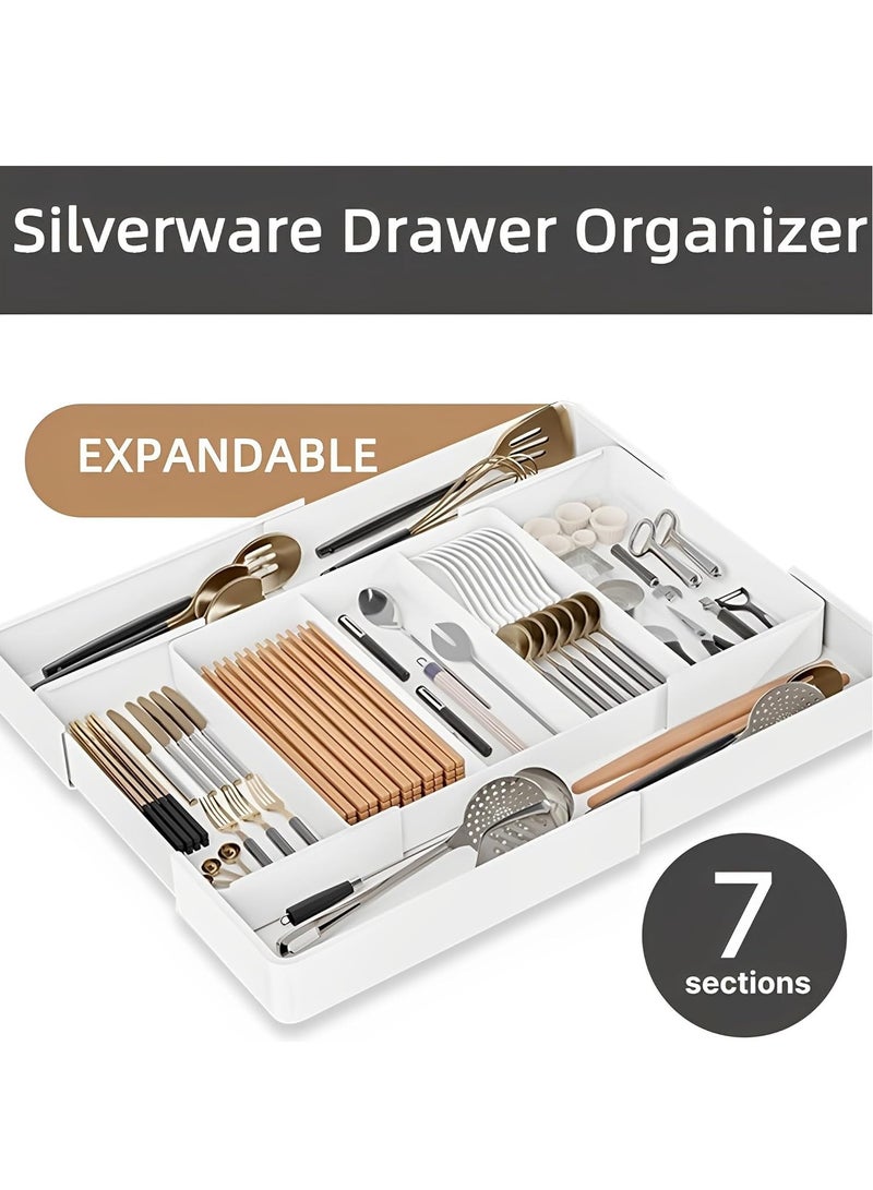 GUDOO منظم درج أدوات المائدة – صينية قابلة للتوسيع  صينية تنظيم الأدراج القابلة للتوسيع بتصميم واسع السعة، مثالية لتنظيم أدوات المائدة، الملاعق، أدوات الطهي، مستحضرات التجميل، والمزيد. - Image 4
