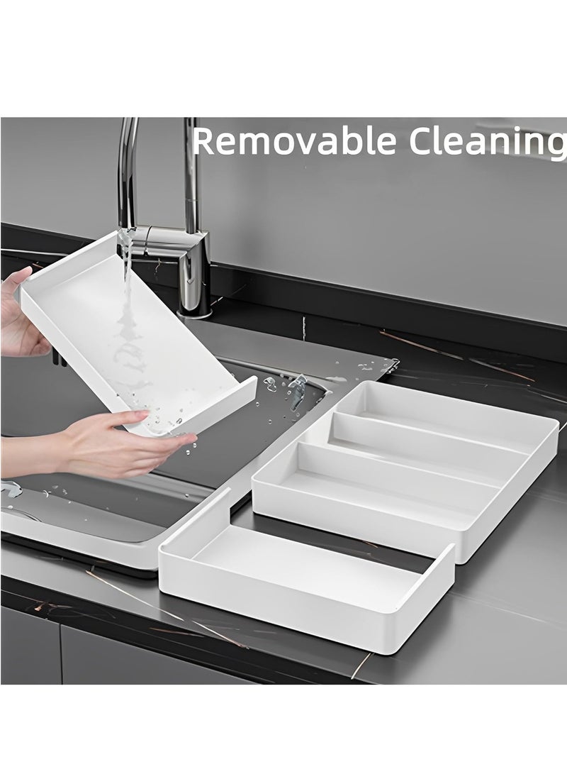 GUDOO منظم درج أدوات المائدة – صينية قابلة للتوسيع  صينية تنظيم الأدراج القابلة للتوسيع بتصميم واسع السعة، مثالية لتنظيم أدوات المائدة، الملاعق، أدوات الطهي، مستحضرات التجميل، والمزيد. - Image 2