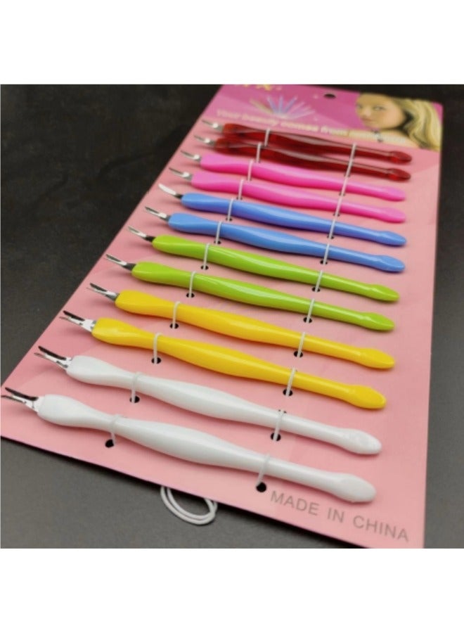 12 قطعة من أدوات تشذيب الجلد الميت، مجموعة أدوات تقليم الأظافر، مقبض بلاستيكي لشوكة الجلد الميت للمانيكير/الباديكير، مزيل سكين الجلد مع شوكة من الفولاذ المقاوم للصدأ على شكل حرف V متعددة الألوان - Image 3