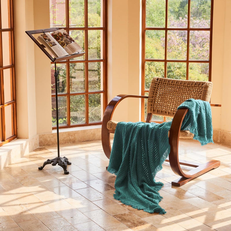 lifein Fall Throw Blanket for Couch-Soft Boho Bed Throw Blanketss,Cozy Knitted Teal Waffle Throw,Small Farmhouse Lightweight Blanket&Throws for Autumn,Woman,Chair,Sofa,Home Decor(Teal Blue,50 * 60") - Image 3