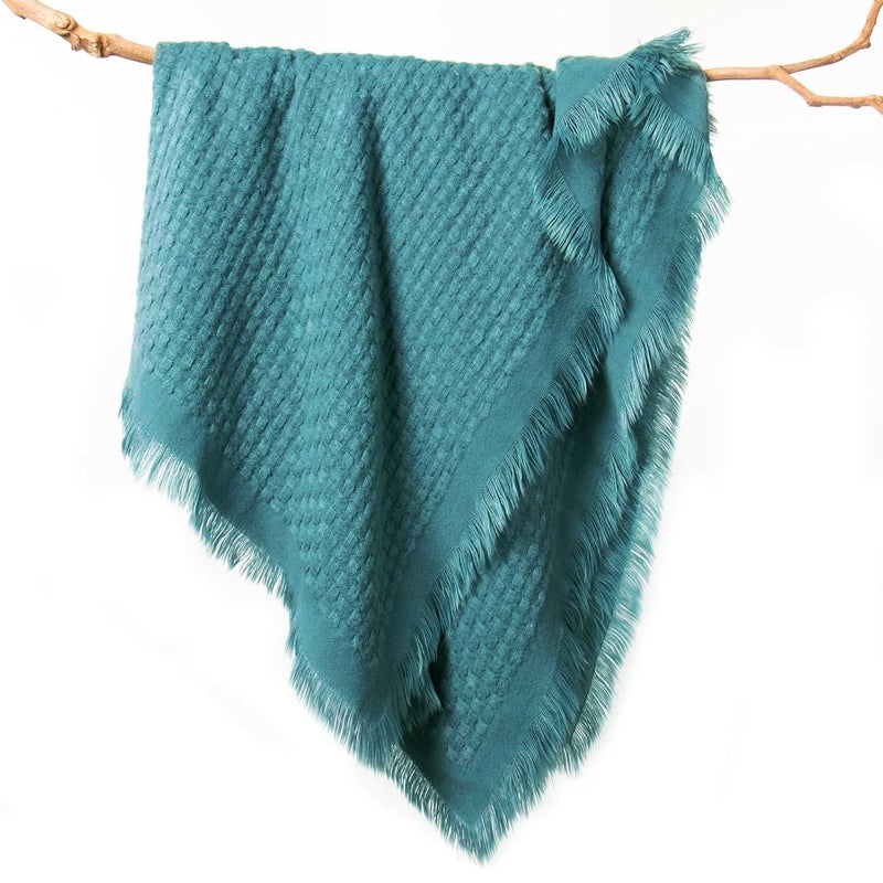 lifein Fall Throw Blanket for Couch-Soft Boho Bed Throw Blanketss,Cozy Knitted Teal Waffle Throw,Small Farmhouse Lightweight Blanket&Throws for Autumn,Woman,Chair,Sofa,Home Decor(Teal Blue,50 * 60") - Image 1