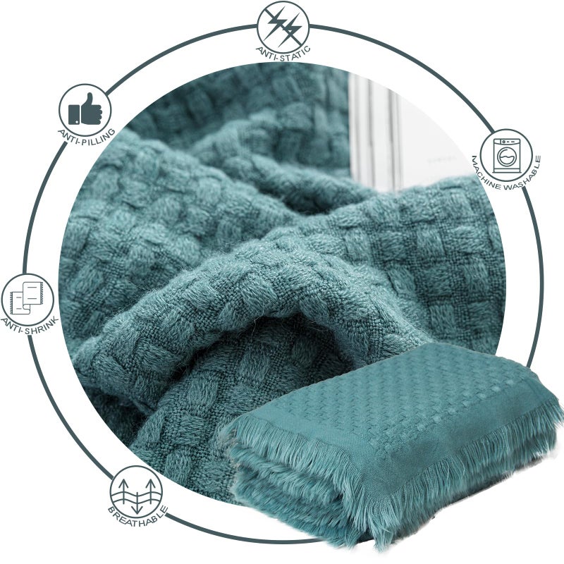lifein Fall Throw Blanket for Couch-Soft Boho Bed Throw Blanketss,Cozy Knitted Teal Waffle Throw,Small Farmhouse Lightweight Blanket&Throws for Autumn,Woman,Chair,Sofa,Home Decor(Teal Blue,50 * 60") - Image 5