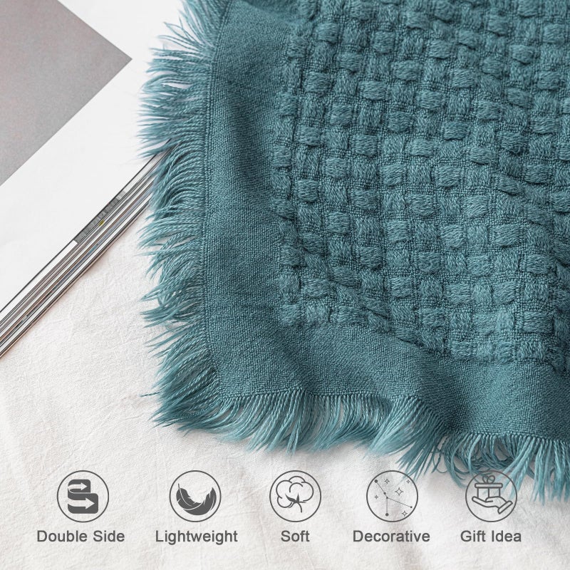 lifein Fall Throw Blanket for Couch-Soft Boho Bed Throw Blanketss,Cozy Knitted Teal Waffle Throw,Small Farmhouse Lightweight Blanket&Throws for Autumn,Woman,Chair,Sofa,Home Decor(Teal Blue,50 * 60") - Image 4