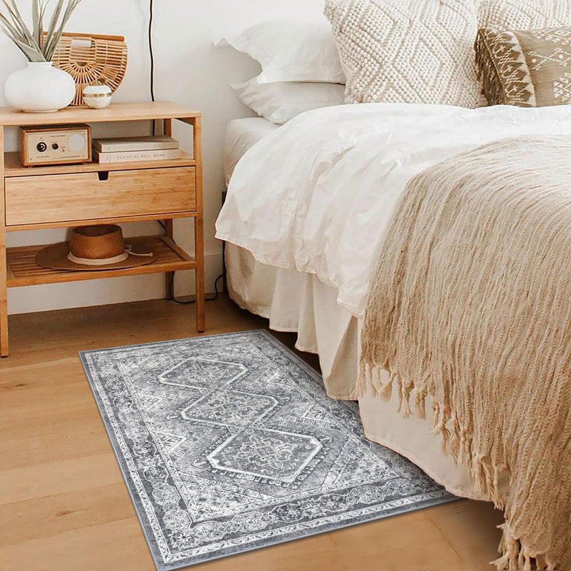 KUTA Rugs for Entryway Oriental Small Washable Area Rug 2x3 Grey Non-Slip Ultra Soft Printed Vintage Distressed Tribal Low-Pile Indoor Door Mat Carpet for Entrance Bedroom Kitchen - Image 3