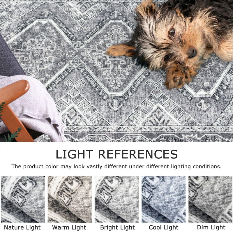 KUTA Rugs for Entryway Oriental Small Washable Area Rug 2x3 Grey Non-Slip Ultra Soft Printed Vintage Distressed Tribal Low-Pile Indoor Door Mat Carpet for Entrance Bedroom Kitchen - Image 5