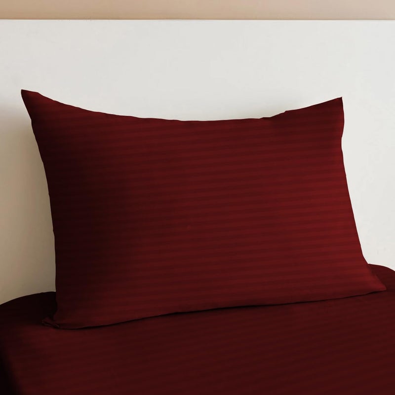 sleep well Microfiber Stripe Fitted Sheet with Pillowcase Set - 90x200+17cm (Maroon) - Image 5