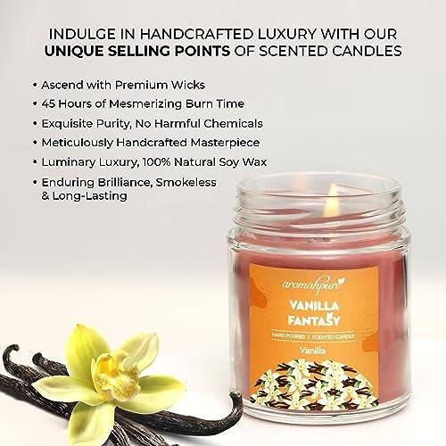 Aromahpure Scented Candle (45 hrs) (100% Soy Wax)- Handcrafted | Smoke-Free | Vanilla Fantasy- Vanilla Fragrance Candles for Home & Gift Sets - Image 5