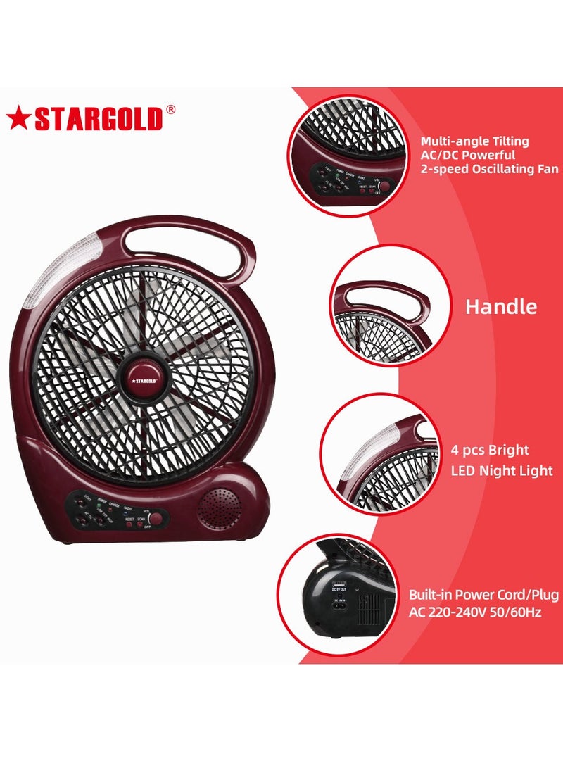 ستارجولد 10 بوصة مروحة متأرجحة قابلة للشحن 4 قطع LED ضوء مع راديو 20 واط - Image 2