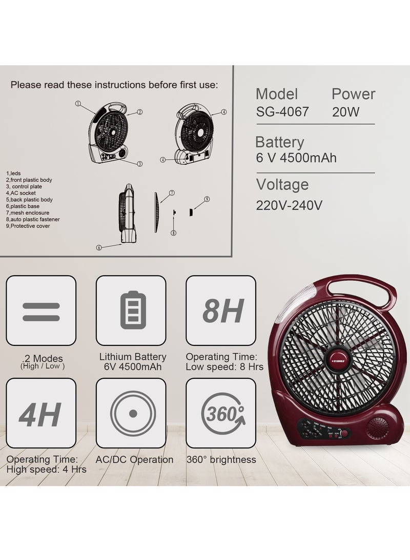 ستارجولد 10 بوصة مروحة متأرجحة قابلة للشحن 4 قطع LED ضوء مع راديو 20 واط - Image 3