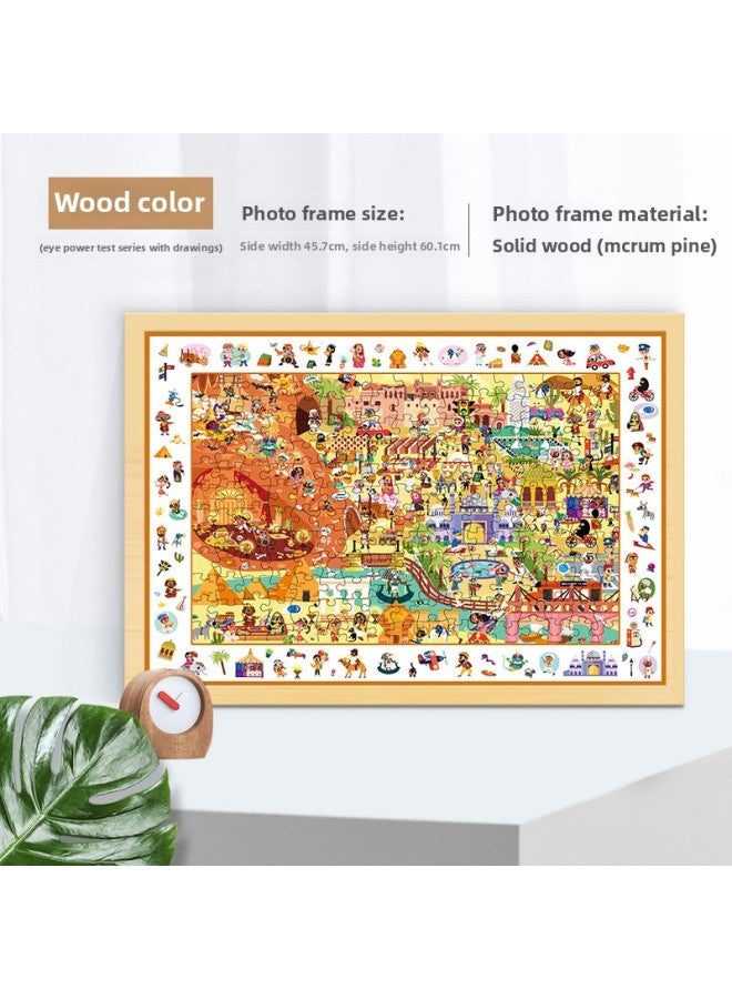 Solid Wood Photo Frame Mounted Creative Picture Frame Wall Hanging 500 Pieces 1000 Pieces Puzzle Special Picture Frame Wooden Exquisite Picture Frame-Color:Eye Test With Drawing Jigsaw-Log Color  - Image 1