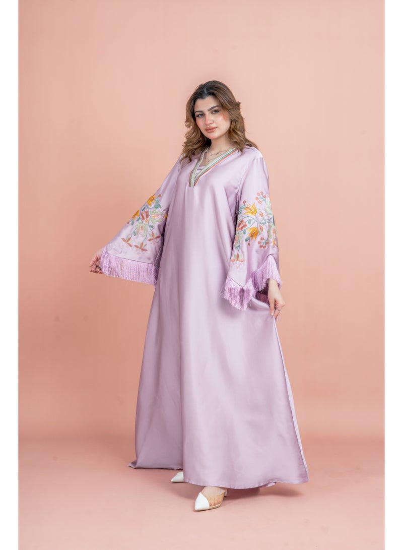 اكسا جلابية مطرزة بأكمام بتفاصيل لامعة لون بنفسجي - Image 3