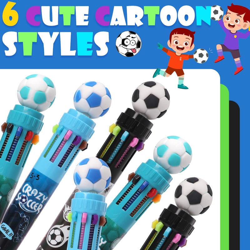 YOYTOO Multicolor Ballpoint Pen 0.7 mm, 10-in-1 Colored Pens Fine Point Retractable World Cup Soccer Ballpoint Pens for Back to School Office Supplies Students Kids Gifts, 6 Pack - Image 2