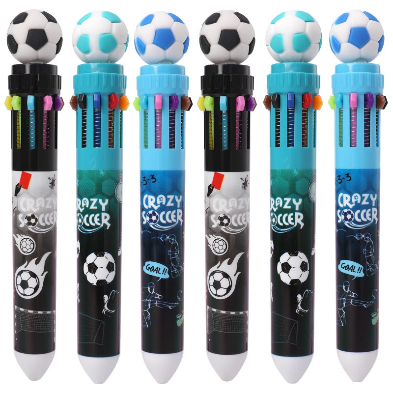 YOYTOO Multicolor Ballpoint Pen 0.7 mm, 10-in-1 Colored Pens Fine Point Retractable World Cup Soccer Ballpoint Pens for Back to School Office Supplies Students Kids Gifts, 6 Pack - Image 1