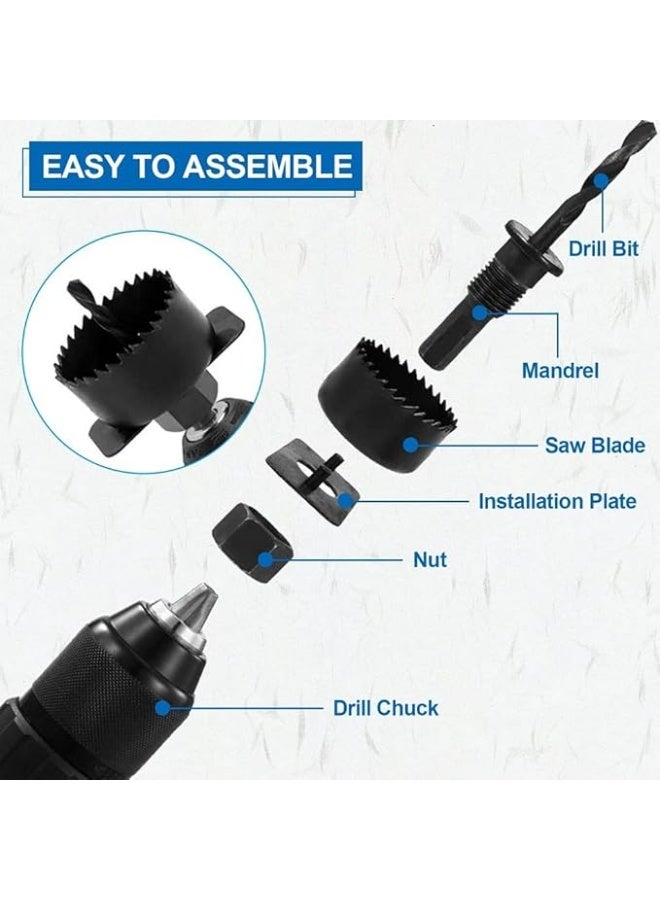 NAKXUS Hole Saw Set, 11 Piece Kit with Case, 19mm to 64mm Blades, Mandrel and Hex Key Included, for Drilling Wood, Plasterboard, Plastic Materials - Image 3