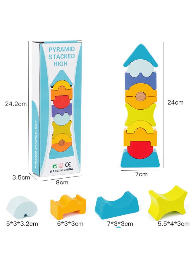 ألعاب تعليمية للأطفال هرمية مكدسة مكعبات بناء عالية، توازن التدريب على التفكير الإبداعي 1-2-6 سنوات - اللون: هرمي Jenga-muqiyi - Image 1