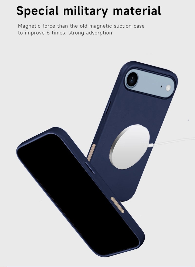دبليو تيك حافظة شحن لاسلكي مغناطيسية جلدية فاخرة لجهاز آبل آيفون 17 إير 5G 2025 - غلاف مضاد للصدمات (MCMPMN) - أزرق عاصف - Image 3