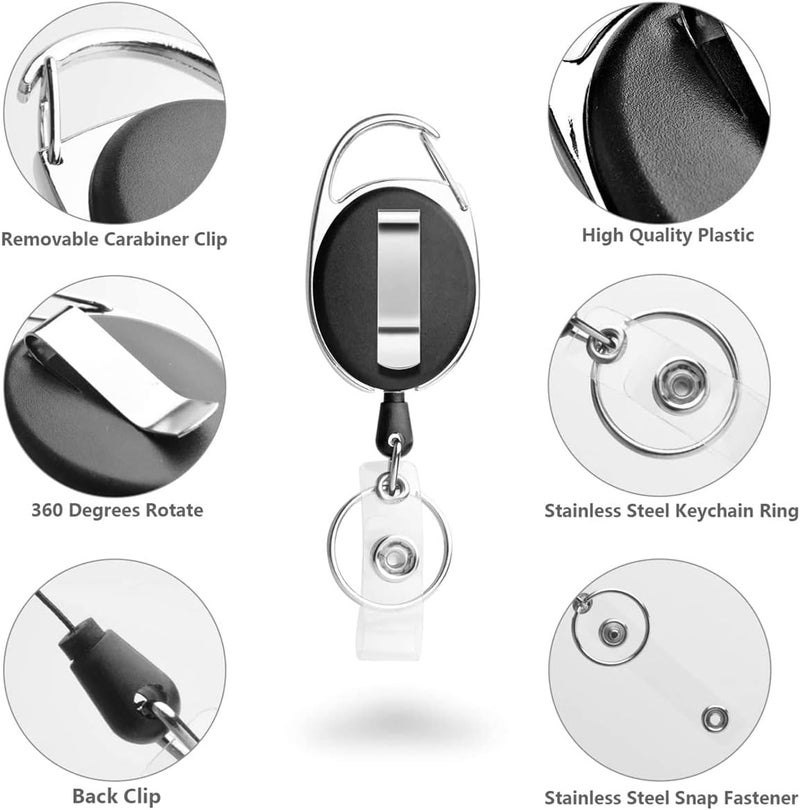 نالاندا حافظة بطاقات الهوية الجلدية مع نافذة شفافة وحزام رقبة قابل للفصل وبكرة شارة قابلة للسحب ومجموعة ملحقات بطاقات الهوية وشارات المكتب - أسود - Image 3