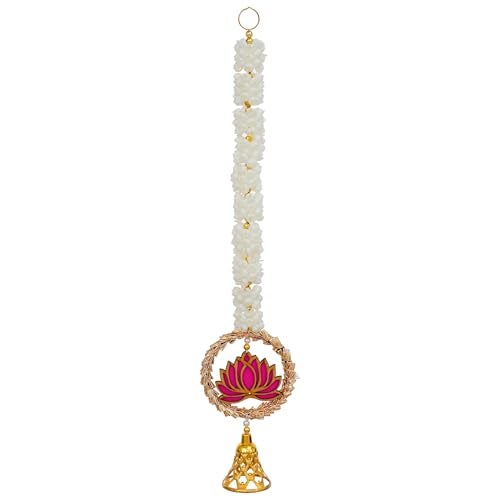Sanvatsar Decorative Artificial Flower Wall Hanging, Pearl String Design with Pink Rose, Yellow Marigold, Set of 4 (Garlands White Pink) - Image 2