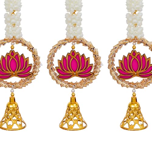 Sanvatsar Decorative Artificial Flower Wall Hanging, Pearl String Design with Pink Rose, Yellow Marigold, Set of 4 (Garlands White Pink) - Image 4