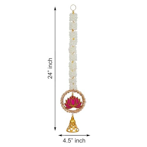 Sanvatsar Decorative Artificial Flower Wall Hanging, Pearl String Design with Pink Rose, Yellow Marigold, Set of 4 (Garlands White Pink) - Image 5