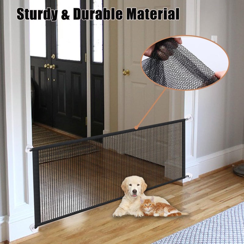 LWFCOEE Mesh Dog Gates For Pets  Magic Pet Gate For The House  Portable Puppy Safety Fence Guard For Stairs And Doorways  Easy Install Anywhere  70"" W X 30"" H  8 Hooks - Image 4