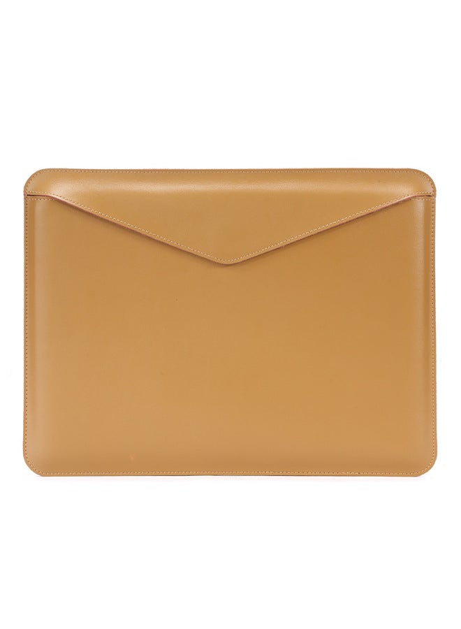 Macbook Laptop Bag For Apple Pro 14-inch Protective Cover Lenovo Air 13-inch Liner Bag-Color:Horizontal Yellow (liner Bag) Two-layer Genuine Leather Envelope-Applicable Model:14 Inches  - Image 1