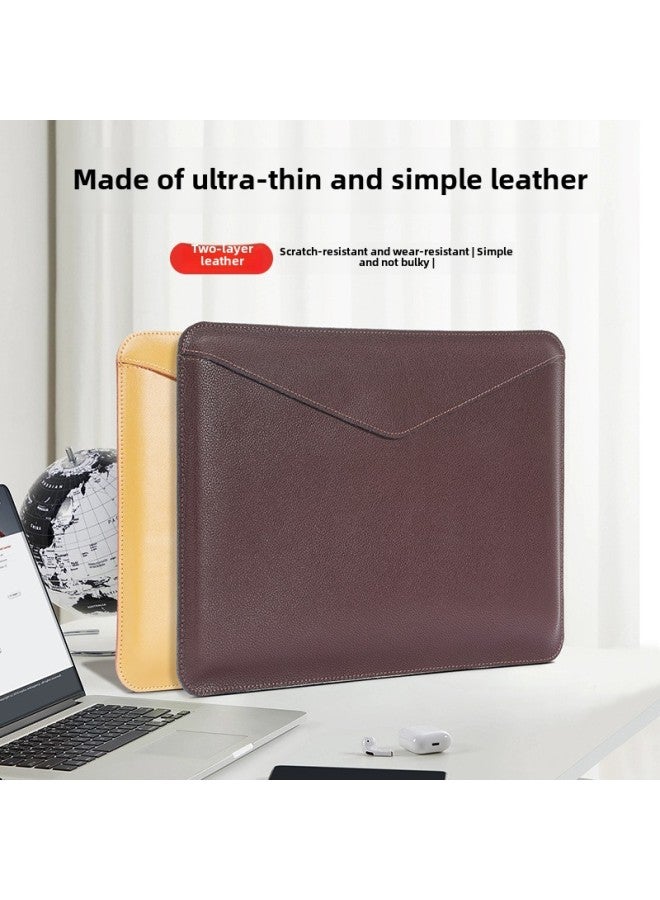 Macbook Laptop Bag For Apple Pro 14-inch Protective Cover Lenovo Air 13-inch Liner Bag-Color:Horizontal Yellow (liner Bag) Two-layer Genuine Leather Envelope-Applicable Model:14 Inches  - Image 2