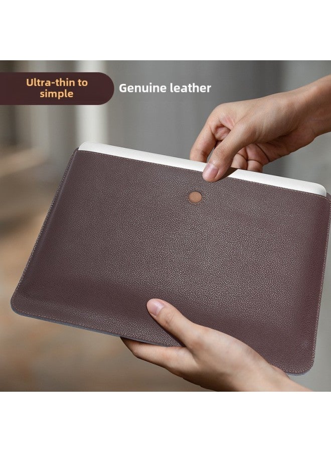 Macbook Laptop Bag For Apple Pro 14-inch Protective Cover Lenovo Air 13-inch Liner Bag-Color:Horizontal Yellow (liner Bag) Two-layer Genuine Leather Envelope-Applicable Model:14 Inches  - Image 3