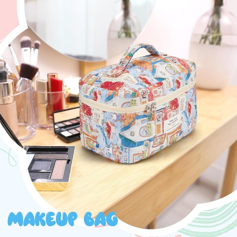 Excefore 2 Pcs Large Travel Quilted Makeup Bag for Women, Diaper Bag Tote, Travel Zip Closure Diaper, Floral Cotton Toiletry Bag, Aesthetic Cherry Peony Cosmetic Bag, Skincare Organizer Bag(Rabbit Style) - Image 4
